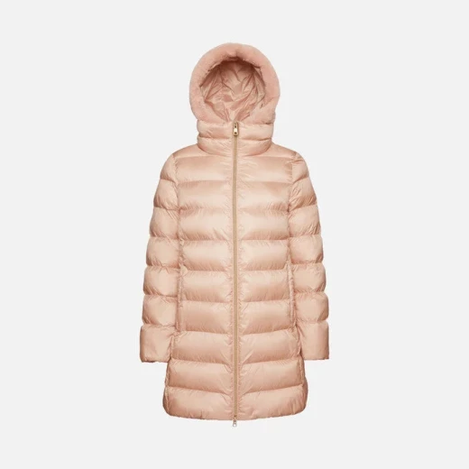 DESYA Woman Rose Longline Parka Jacket with Sustainable Fill for Bitterly Cold Weather, Featuring Detachable Bib and Eco Friendly Teddy Fleece Hood, Size 48 - Geox - Image 4