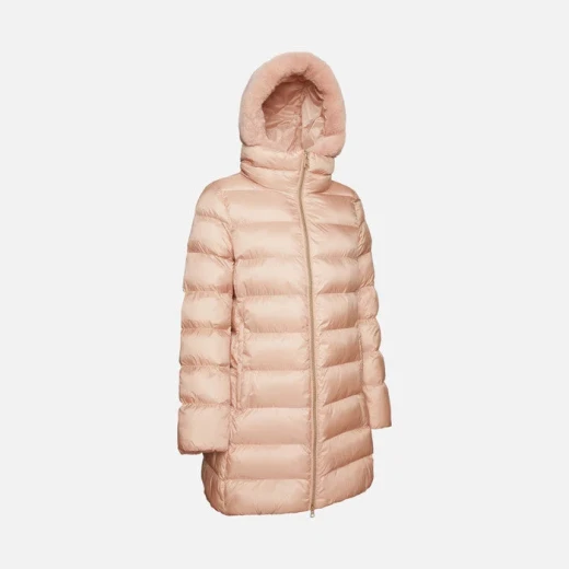 DESYA Woman Rose Longline Parka Jacket with Sustainable Fill for Bitterly Cold Weather, Featuring Detachable Bib and Eco Friendly Teddy Fleece Hood, Size 48 - Geox - Image 7