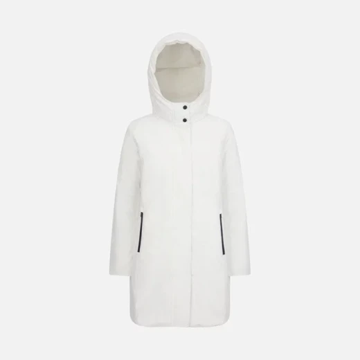 Geox Spherica Woman's 3/4 Length Parka Jacket Milk White Recycled Polyester Water Repellent Windblocking Hooded Sustainable Padding 44 Ideal for Everyday City Lifestyle - Geox - Image 3