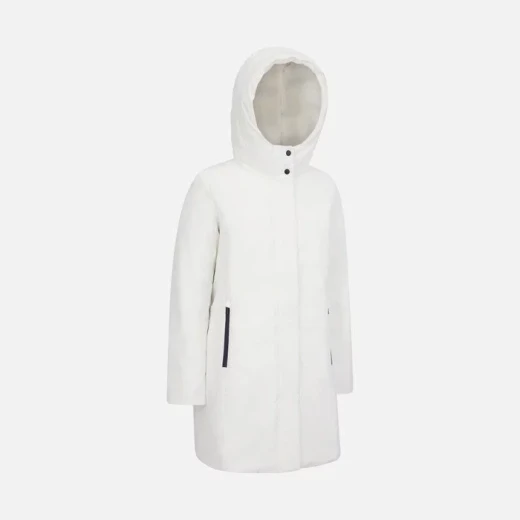 Geox Spherica Woman's 3/4 Length Parka Jacket Milk White Recycled Polyester Water Repellent Windblocking Hooded Sustainable Padding 44 Ideal for Everyday City Lifestyle - Geox - Image 5