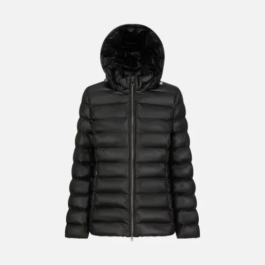ZOSMA Woman's Hooded Anorak Jacket Black High Shine Satin Finish Winter Coat Size 46 Environmentally Friendly Padding Comfortable Protection Versatile Style - Geox - Image 3