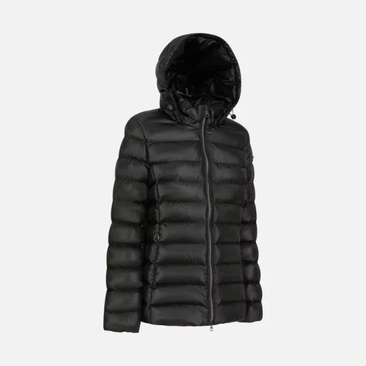 Zosma Women's Black Hooded Anorak Jacket with High Shine Satin Finish 44 Winter Warmth Fast Delivery Easy Exchange - Geox - Image 6