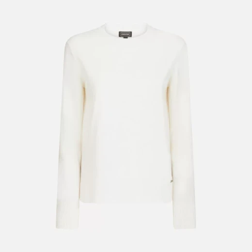 Geox Knit Woman Round Neck Sweater Off White Merino Wool Recycled Fibers Side Slits Size Small Everyday Feminine Style Pristine Design Item W3670B Fast Delivery - Image 3