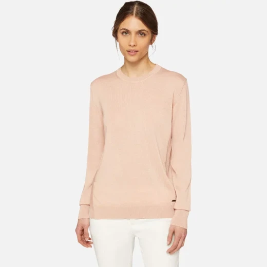 Geox Knit Woman Sweater Antique Rose Merino Wool Recycled Fibers Round Neck Side Slits Feminine Design Key Wardrobe Piece Size Small Adapts to Individual Style 150-180 Characters - Image 4