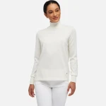 Cozy Merino Wool Knit Turtleneck Sweater for Women in White, Featuring Side Slits & Contrast Detailing, Perfect for Layering, Size Small