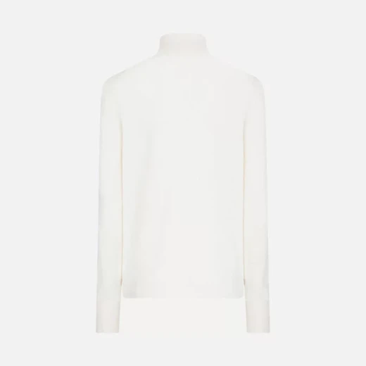 Cozy Merino Wool Knit Turtleneck Sweater for Women in White, Featuring Side Slits & Contrast Detailing, Perfect for Layering, Size Small - Image 5