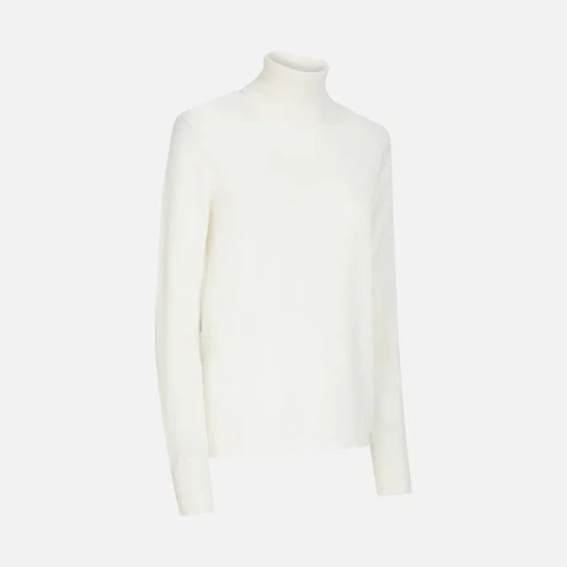 Cozy Knit Turtleneck Sweater for Women XL White Featuring Side Slits Contrast Detailing Merino Wool Recycled Fibers Versatile Comfortable Ideal for Layering Fast Delivery - Image 6