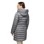 Geox Bettanie Woman's Longline Padded Puffer Jacket with Faux Fur Trim in Grey Size 38 Winter Coat for Women Featuring a Flared Feminine Cut Satin Fabric - Geox