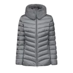 Geox Bettanie Woman's Padded Puffer Jacket in Grey, Size 38, with Faux Fur Collar and Satin Fabric, Casual Chic Style, Flared Silhouette for Women - Geox