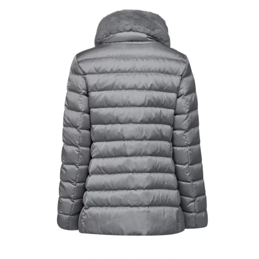 Geox Bettanie Woman's Padded Puffer Jacket in Grey, Size 38, with Faux Fur Collar and Satin Fabric, Casual Chic Style, Flared Silhouette for Women - Geox - Image 5
