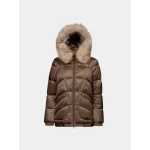 BACKSIE Woman Cropped Down Jacket Brown Faux Fur Hood 50 with Respire Technology Recycled Eco Friendly Insulation Quilted Outerwear for Women W4628S.T2843.F6226 - Geox