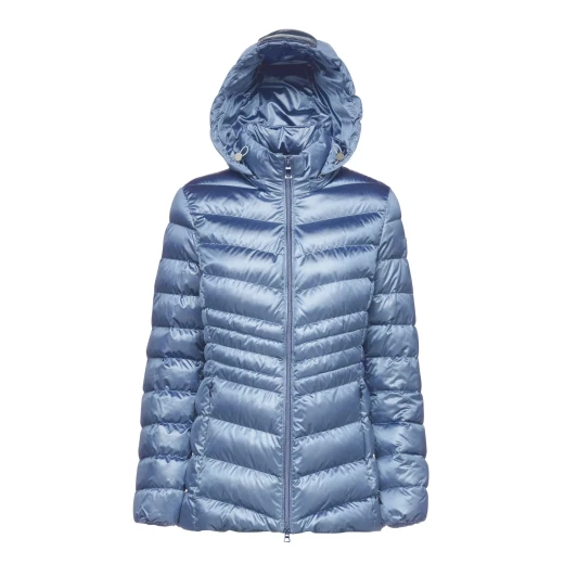 Zosma Woman Winter Jacket with Detachable Hood in Blue, Size 48, Made with Recycled EcologicWARM Wadding, Shiny Satin Fabric, Feminine Cut, and Fast Delivery Zosma Woman Winter Jacket with Detachable Hood in Blue, Size 48, Made with Recycled EcologicWARM Wadding, Shiny Satin Fabric, Feminine Cut, and Fast Delivery