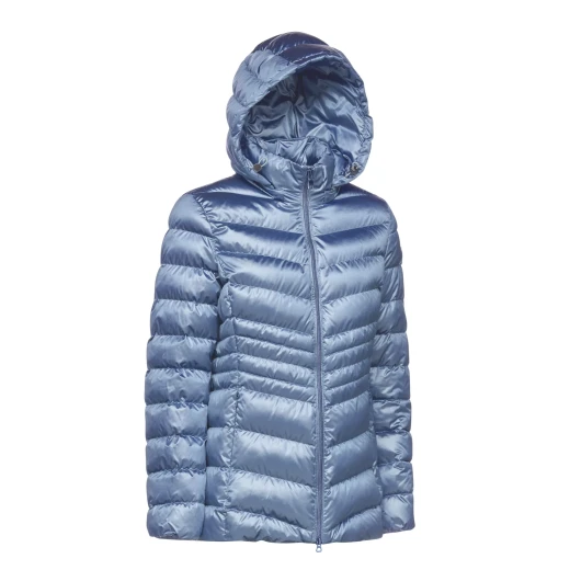 Zosma Woman Winter Jacket with Detachable Hood in Blue, Size 48, Made with Recycled EcologicWARM Wadding, Shiny Satin Fabric, Feminine Cut, and Fast Delivery - Geox - Image 4