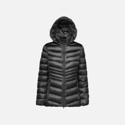 Zosma Woman's Winter Jacket with Detachable Hood, Shiny Satin Outer Shell, and Recycled EcologicWARM Wadding, Black, Size 40, Casual and Refined Design for Cold Months