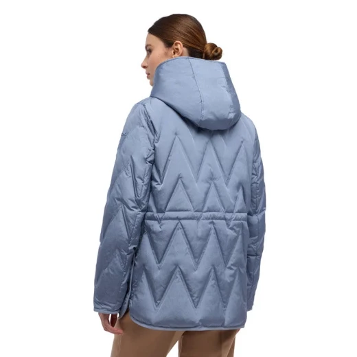 Plummery Down Jacket Woman Faded Denim Size 38 Detachable Hood Water Repellent Wind Blocking Crinkled Nylon Mid Length Winter Coat for City Living - Plummery - Image 10