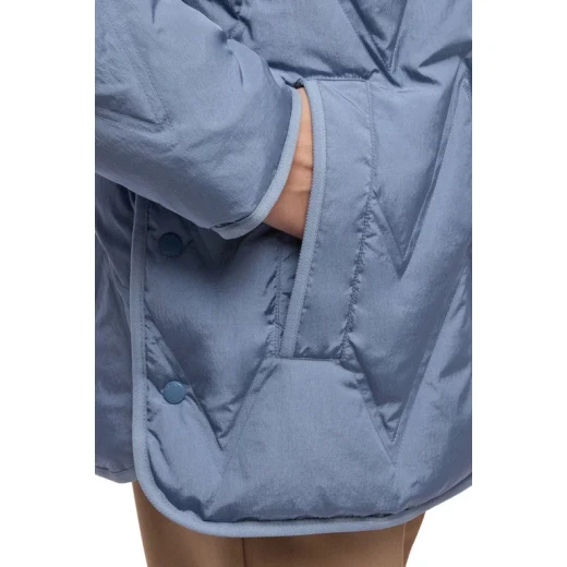 Plummery Down Jacket Woman Faded Denim Size 38 Detachable Hood Water Repellent Wind Blocking Crinkled Nylon Mid Length Winter Coat for City Living - Plummery - Image 8