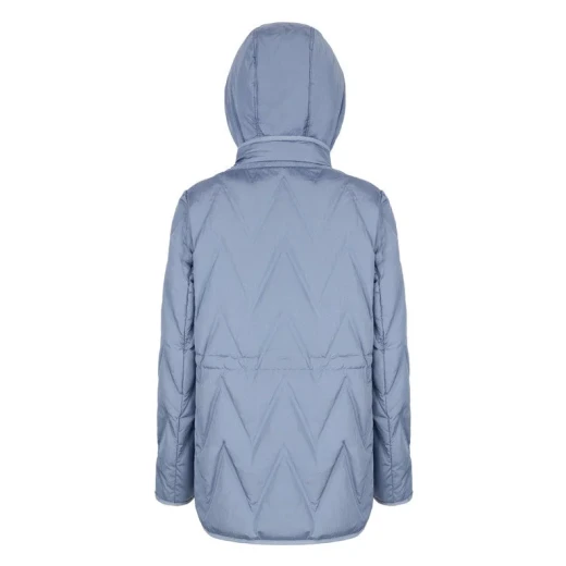 Plummery Down Jacket Woman Faded Denim Size 38 Detachable Hood Water Repellent Wind Blocking Crinkled Nylon Mid Length Winter Coat for City Living - Plummery - Image 9
