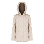 Plummery Jacket Woman Midlength Down Jacket for Women 42, Detachable Hood, Windproof Water Repellent Crinkled Nylon, Regenerated Down Fill, Perfect for City Living in Bad Weather
