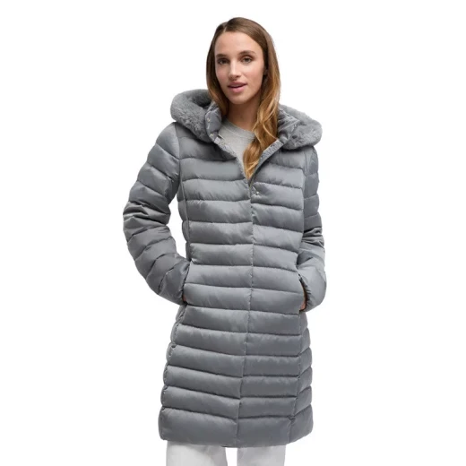 Bettanie Women's Longline Down Jacket Ghost Grey, Size 44, Winter Coat with Satin Fabric, Sustainable Padding, and Fur Trim Hood for Elegant City Wear. ITEMCODE: W5626H.T3122.F1787 - Image 2
