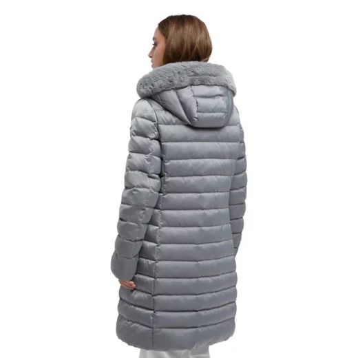 Bettanie Women's Longline Down Jacket Ghost Grey, Size 44, Winter Coat with Satin Fabric, Sustainable Padding, and Fur Trim Hood for Elegant City Wear. ITEMCODE: W5626H.T3122.F1787 - Image 8