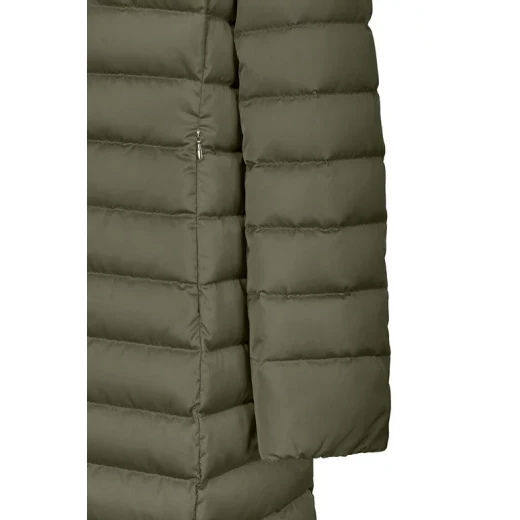 Bettanie Women's Longline Down Jacket Grape Leaf Size 38 Satin Winter Coat with Sustainable Padding and Fur Trim Hood Elegant City Style for Winter Days - Image 4