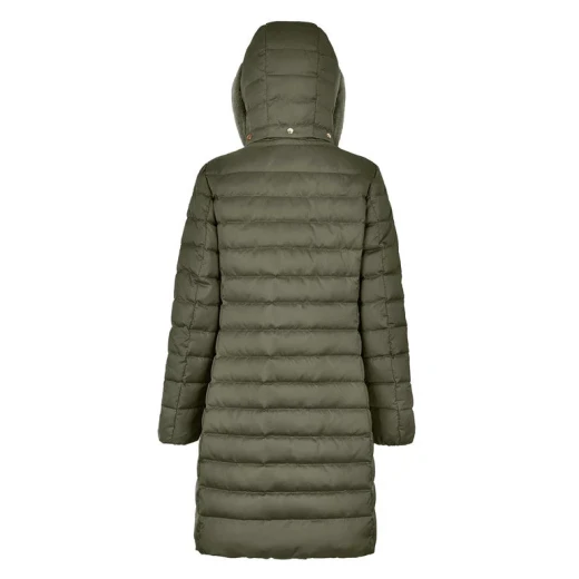 Bettanie Women's Longline Down Jacket Grape Leaf Size 38 Satin Winter Coat with Sustainable Padding and Fur Trim Hood Elegant City Style for Winter Days - Image 6