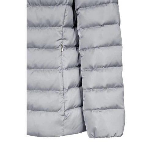 BETTANIE Woman's Down Jacket with Fur Trim, Grey Color, Size 38, Hip Length, Satin Fabric, Recycled Padding, Stylish Protection for City Days, Elegant Design, Female Aesthetic - Geox - Image 5