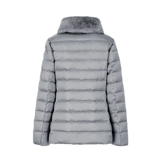 BETTANIE Woman's Down Jacket with Fur Trim, Grey Color, Size 38, Hip Length, Satin Fabric, Recycled Padding, Stylish Protection for City Days, Elegant Design, Female Aesthetic - Geox - Image 6
