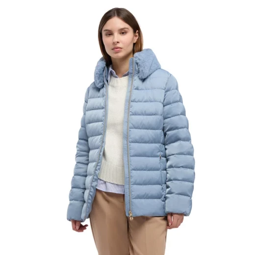 Bettanie Women's Down Jacket Faded Denim Recycled Padding Fur Trim 48 - Image 4