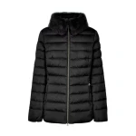 Bettanie Jacket Woman Black Satin Down Filled Winter Coat with Fur Trim 44 for Stylish Protection and Feminine Aesthetic - Geox
