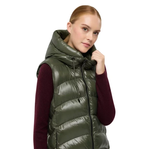 Bleyze Woman Hooded Vest Grape Leaf Lacquered Fabric Recycled Lining Padding W5628C Urban City Style Size 38 Comfortable Chic Design Lightweight Modern Fashion - Geox - Image 10