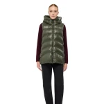 Bleyze Woman Hooded Vest Grape Leaf Lacquered Fabric Recycled Lining Padding W5628C Urban City Style Size 38 Comfortable Chic Design Lightweight Modern Fashion - Geox