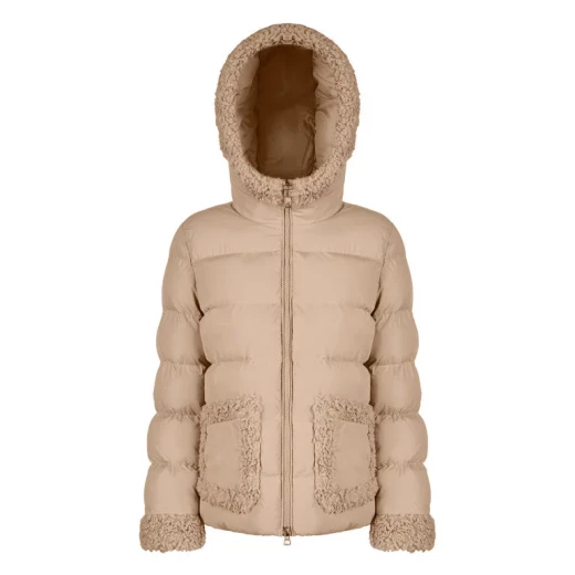 VILDE Jacket Woman Natural 40 Recycled Polyester Parka with Curly Teddy Fur Detailing Water Repellent Wind Blocking Winter Outerwear Sustainable Lining and Padding for Women - Geox - Image 3