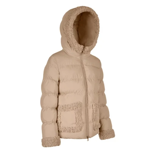 VILDE Jacket Woman Natural 40 Recycled Polyester Parka with Curly Teddy Fur Detailing Water Repellent Wind Blocking Winter Outerwear Sustainable Lining and Padding for Women - Geox - Image 4