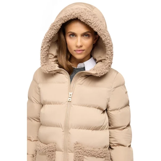 VILDE Jacket Woman Natural 50 Recycled Polyester Parka Winter Outerwear Wind Blocking Water Repellent Curly Teddy Fur Detailing Modern Aesthetic Sustainable Lining and Padding - Geox - Image 7