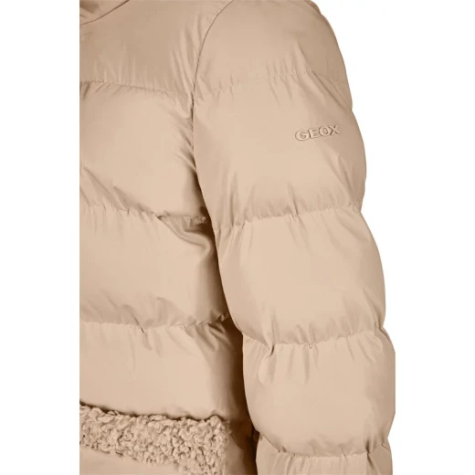 VILDE Jacket Woman Natural 40 Recycled Polyester Parka with Curly Teddy Fur Detailing Water Repellent Wind Blocking Winter Outerwear Sustainable Lining and Padding for Women - Geox - Image 8