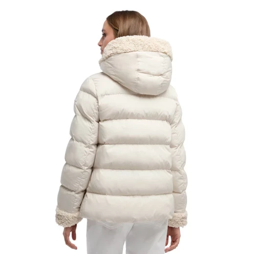 VILDE Jacket Woman Recycled Polyester Parka with Teddy Fur Detailing Windproof Water Repellent Winter Outerwear Size 44 Mid Moonbeam - Geox - Image 9