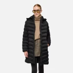 Zosma Women's Longline Jacket Black 38 Detachable Hood Winter Coat - Geox