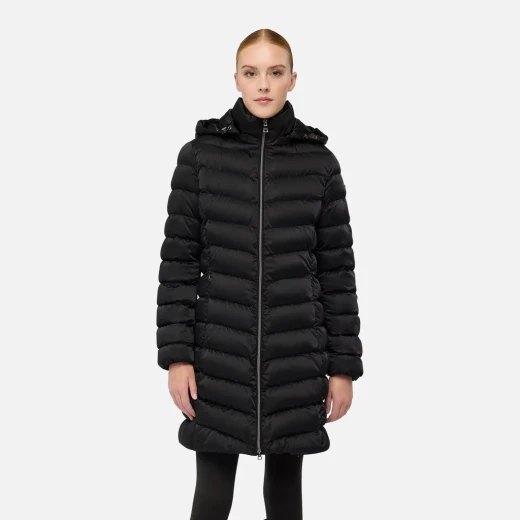 Zosma Women's Longline Jacket Black 38 Detachable Hood Winter Coat - Geox - Image 3