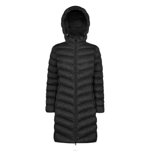 Zosma Women's Longline Jacket Black Size 40 Detachable Hood Recycled Fabric Water Resistant City Wear Feminine Cut Accentuates Waist Long Sleeves Item Code W5628T.T3274.F9000 - Zosma - Image 4