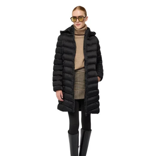 Zosma Women's Longline Jacket Black Size 40 Detachable Hood Recycled Fabric Water Resistant City Wear Feminine Cut Accentuates Waist Long Sleeves Item Code W5628T.T3274.F9000 - Zosma - Image 7