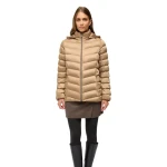 Zosma Women's Short Jacket Satin Coffee 48 Detachable Hood Winter Coat - Zosma