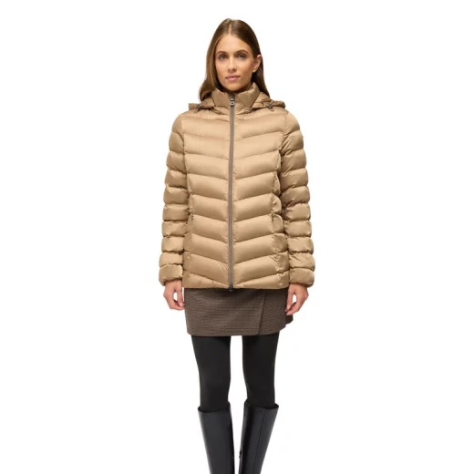 Zosma Women's Short Jacket in Coffee Satin, Size 42, with Detachable Hood, Wind and Rain Resistant, Crafted from Recycled Materials, Feminine Silhouette for Cold Weather Style - Geox - Image 2