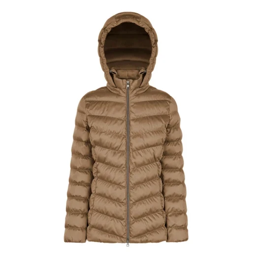 Zosma Women's Short Jacket in Coffee, Size 50, Featuring a Detachable Hood and Shiny Satin Fabric, Perfect for Cold Weather Protection and Stylish City Days - Zosma - Image 3