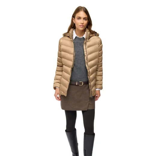 Zosma Women's Short Jacket in Coffee Satin, Size 42, with Detachable Hood, Wind and Rain Resistant, Crafted from Recycled Materials, Feminine Silhouette for Cold Weather Style - Geox - Image 4