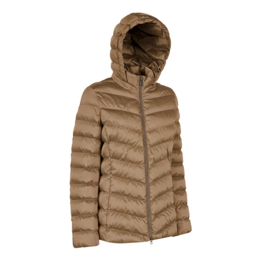 Zosma Women's Short Jacket in Coffee Satin, Size 42, with Detachable Hood, Wind and Rain Resistant, Crafted from Recycled Materials, Feminine Silhouette for Cold Weather Style - Geox - Image 5