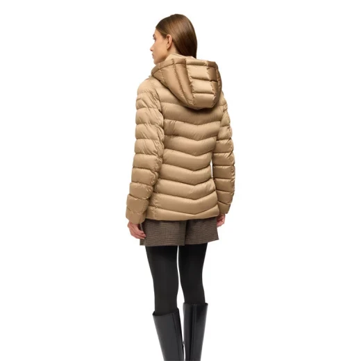 Zosma Women's Short Jacket in Coffee Satin, Size 42, with Detachable Hood, Wind and Rain Resistant, Crafted from Recycled Materials, Feminine Silhouette for Cold Weather Style - Geox - Image 8
