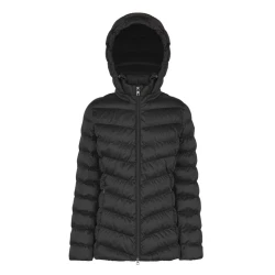 Zosma Women's Short Satin Jacket Black with Detachable Hood Size 38 Water Resistant Windproof Shiny Fabric Winter Coat for Ladies