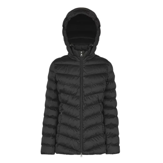 Zosma Women's Short Satin Jacket Black with Detachable Hood Size 38 Water Resistant Windproof Shiny Fabric Winter Coat for Ladies - Geox - Image 2