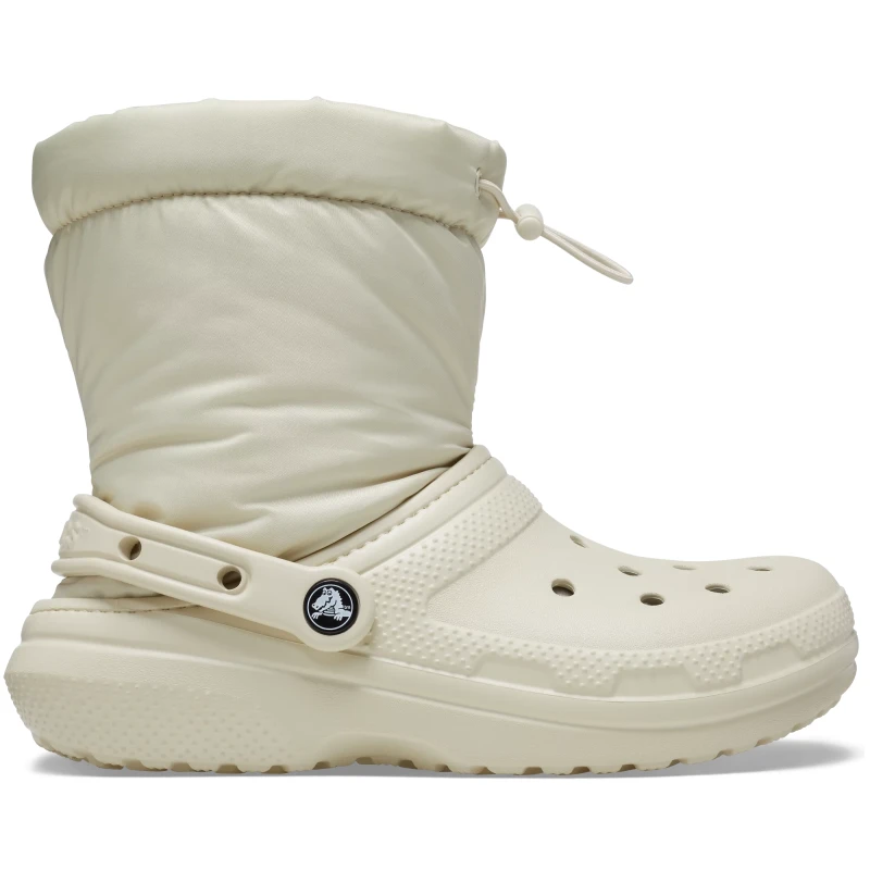 Crocs Unisex Classic Lined Neo Puff Boots Beige for Comfort and Warmth, Featuring a Nylon Lined Funnel Neck Design in Sizes 37 38. A Timeless and Cozy Wardrobe Staple for All Ages - Crocs